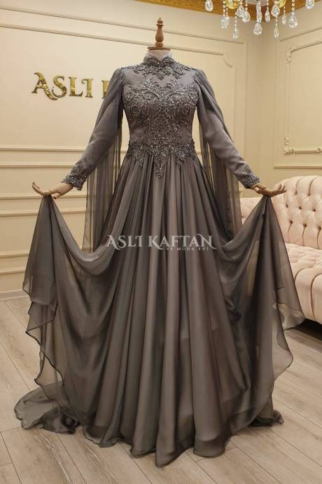 The Autumn Garden Gray Color Evening Dress Model