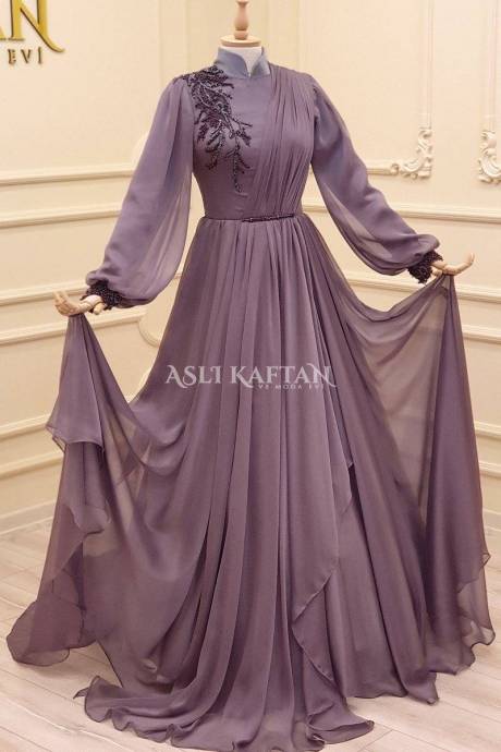 The Gülçiçek Lavender New Season Evening Dress Model