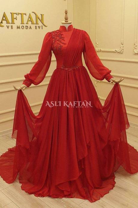 The Gülçiçek Red Henna Evening Dress Model
