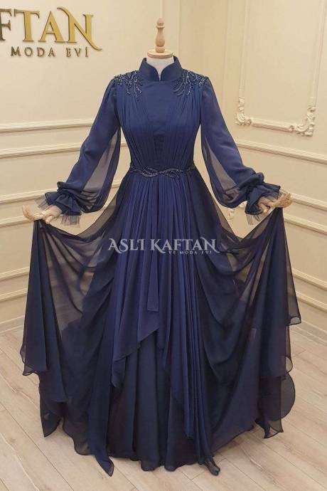 The Innocence Navy Blue Hijab Evening Dress Model