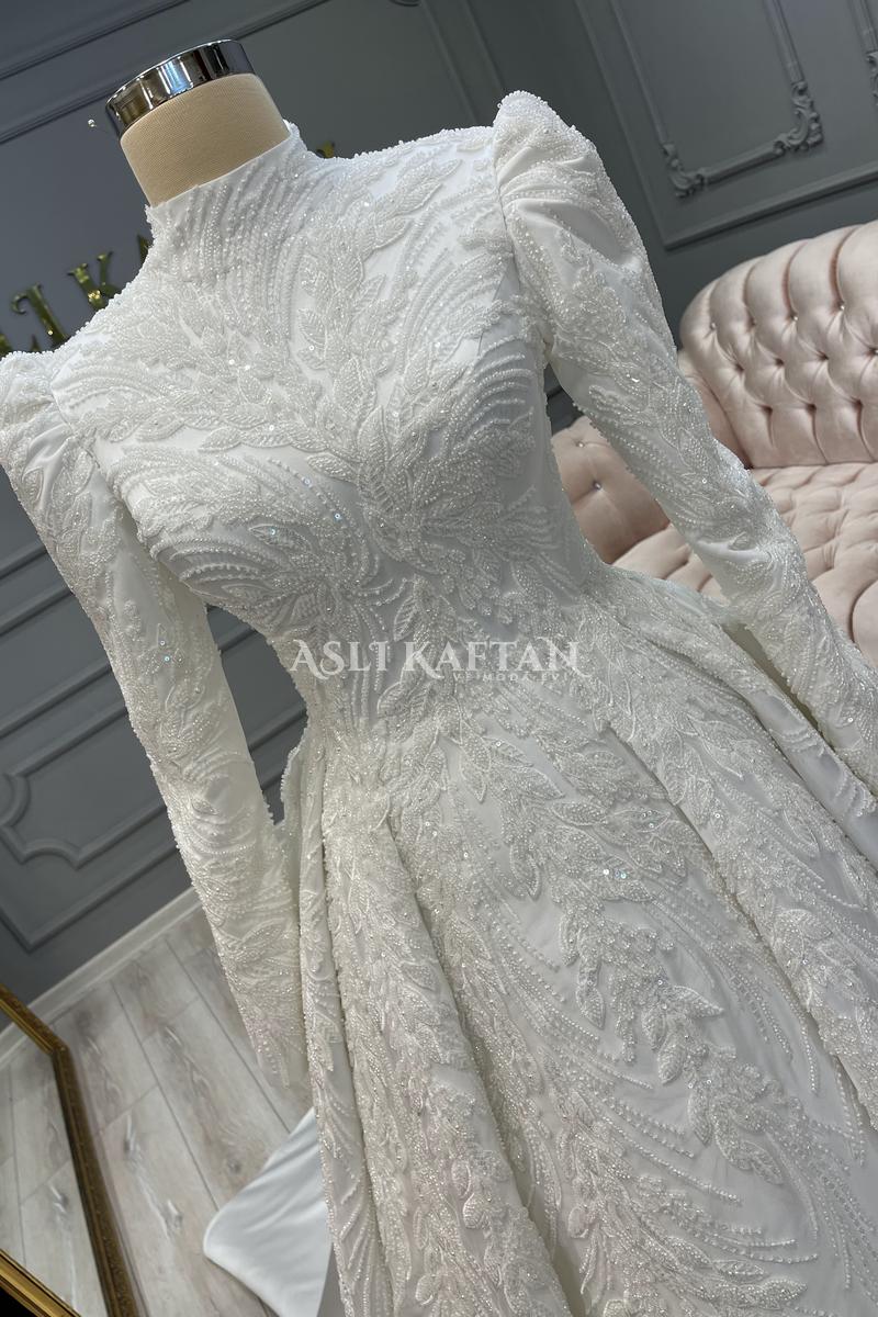 Halide Sultan Saten Tesettür Gelinlik Modeli