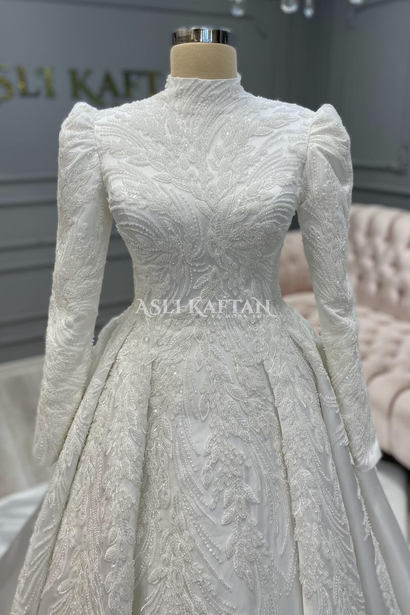 Halide Sultan Saten Tesettür Gelinlik Modeli