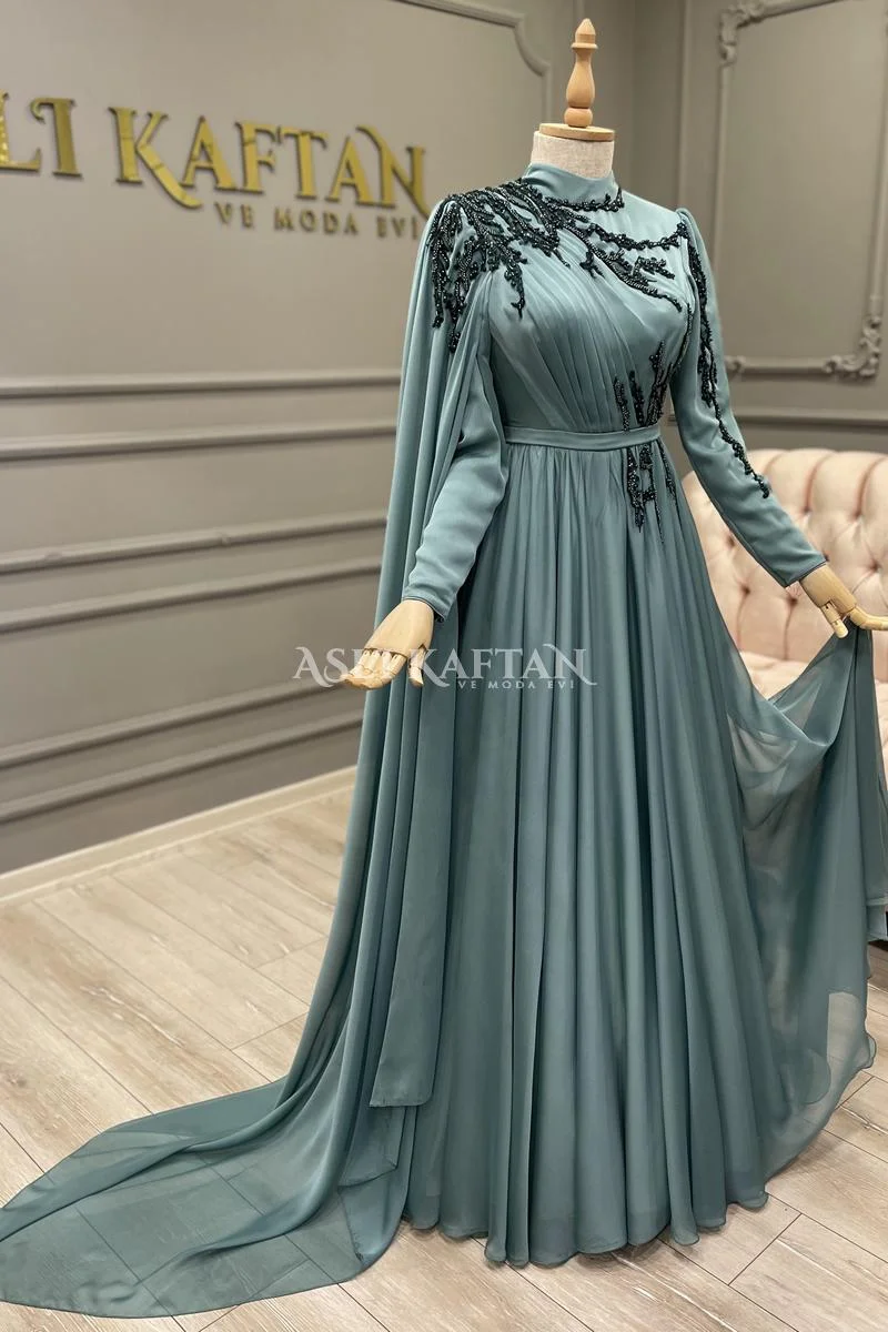 Kiraz Çağla Rengi Abiye Modeli,