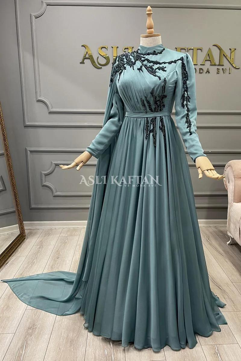 Kiraz Çağla Rengi Abiye Modeli,