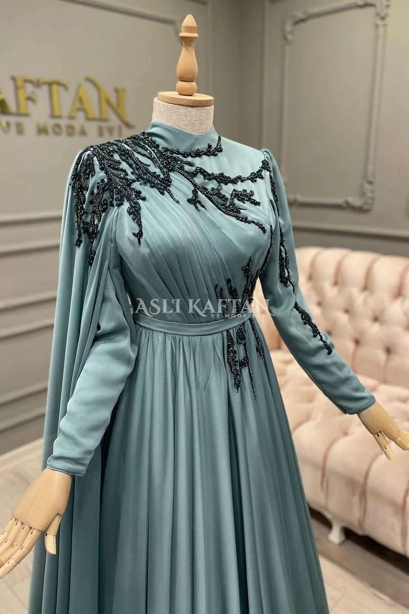Kiraz Çağla Rengi Abiye Modeli,
