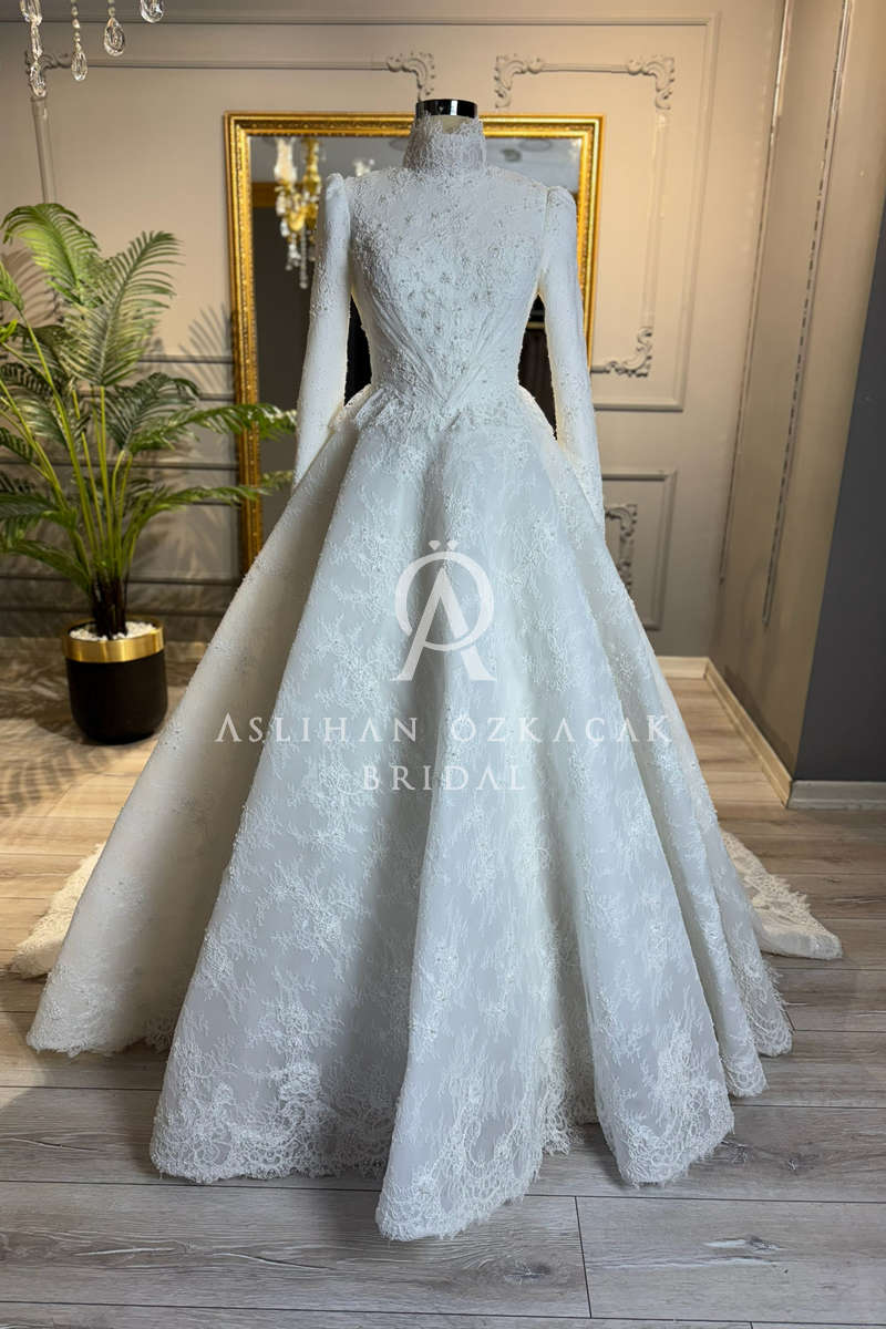 Love Fransız Dantel Tesettür Gelinlik Modeli