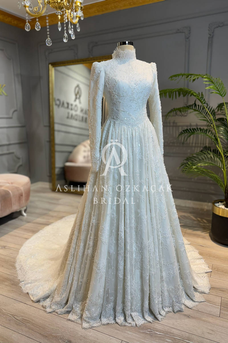Angelica Fransız Dantel Tesettür Gelinlik Modeli