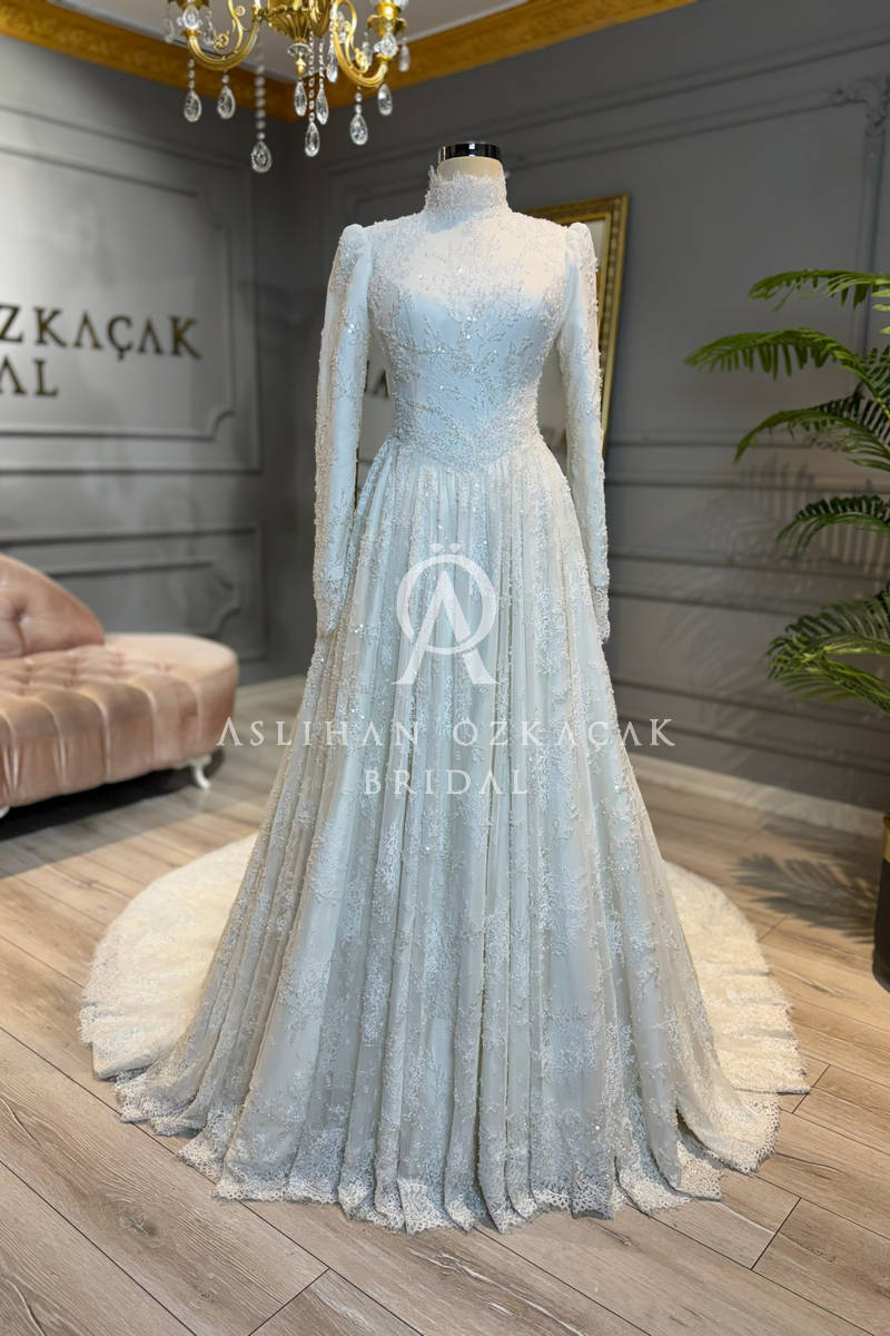 Angelica Fransız Dantel Tesettür Gelinlik Modeli