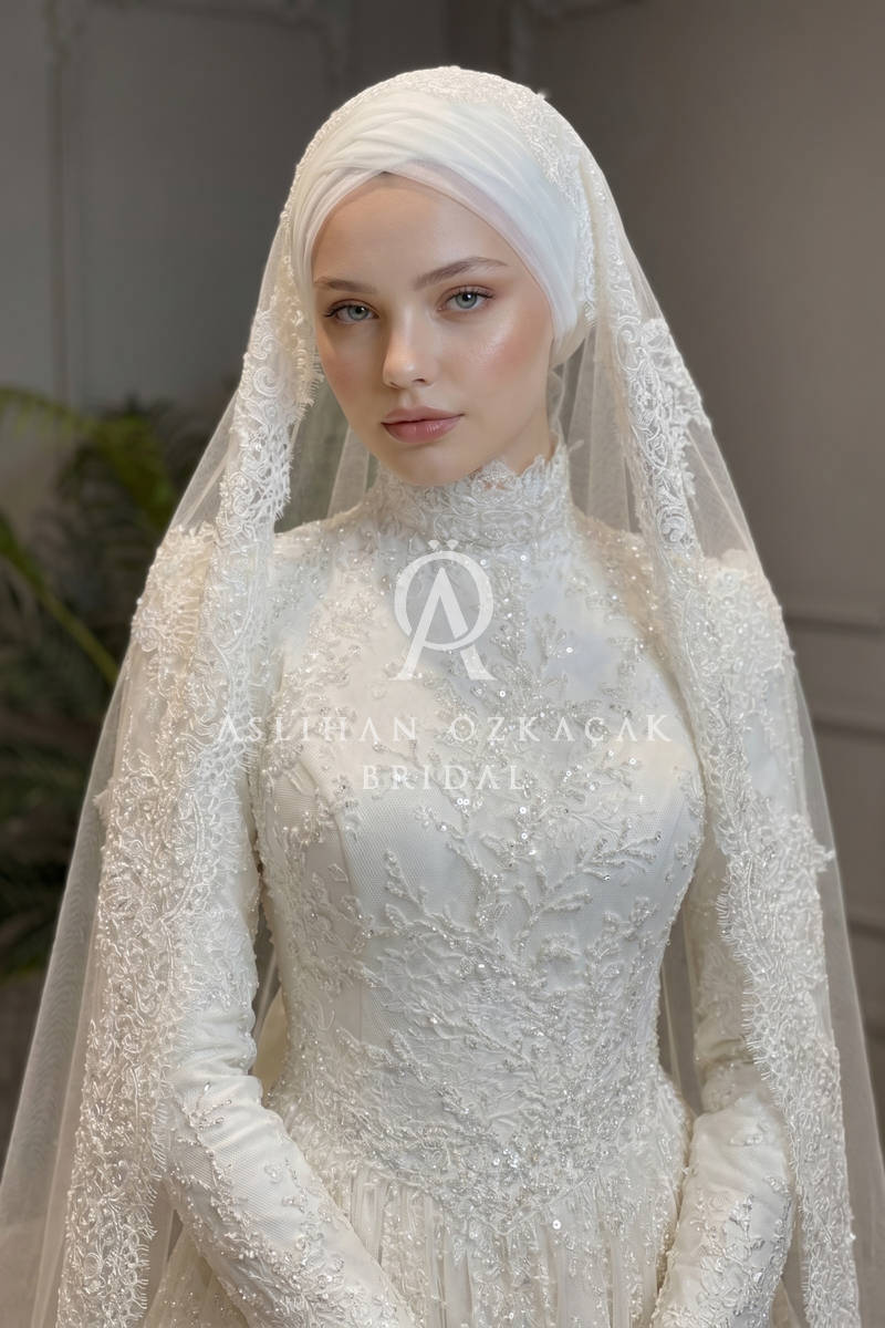 Angelica Fransız Dantel Tesettür Gelinlik Modeli