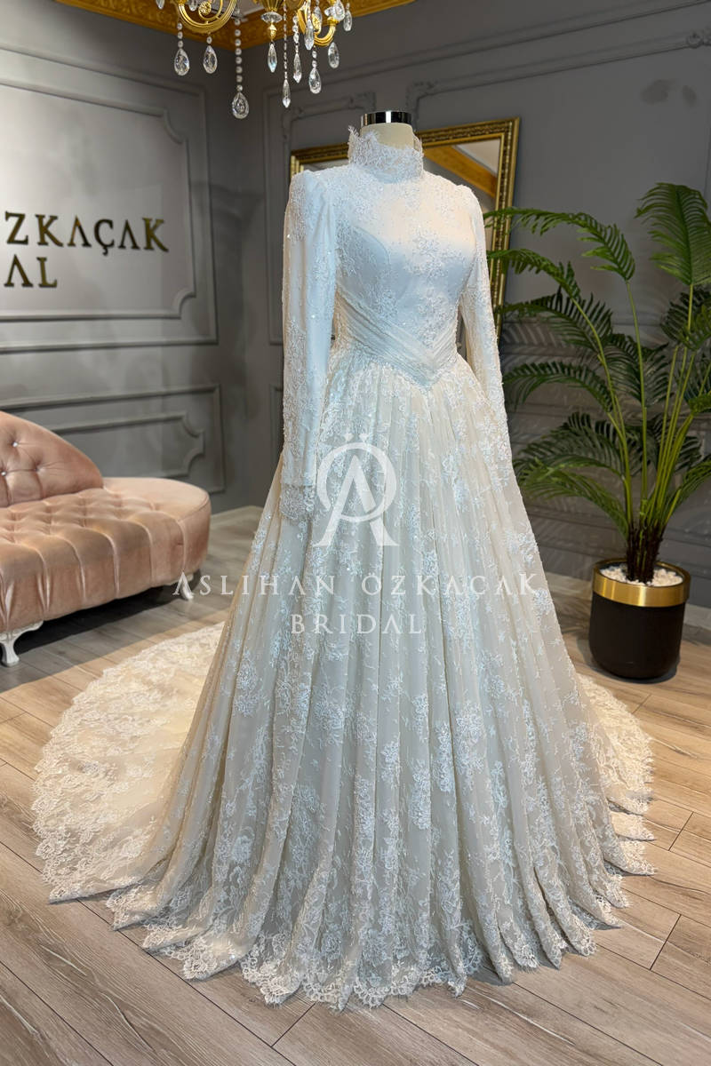 Vanessa Fransız Dantel Tesettür Gelinlik Modeli