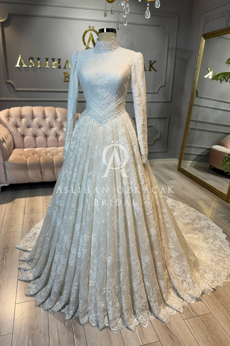 Vanessa Fransız Dantel Tesettür Gelinlik Modeli