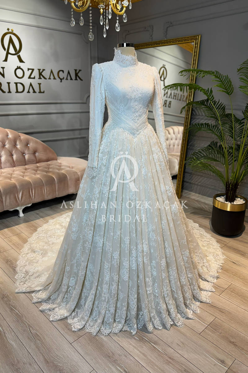 Vanessa Fransız Dantel Tesettür Gelinlik Modeli