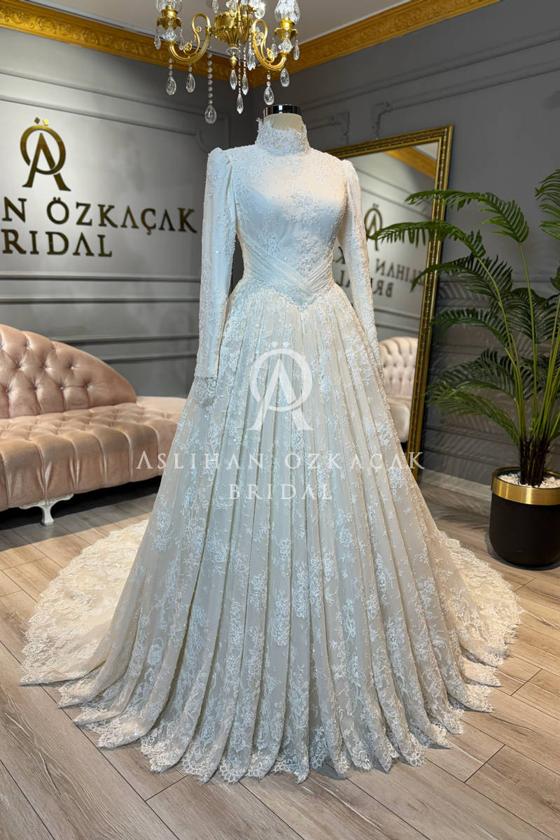 Vanessa Fransız Dantel Tesettür Gelinlik Modeli