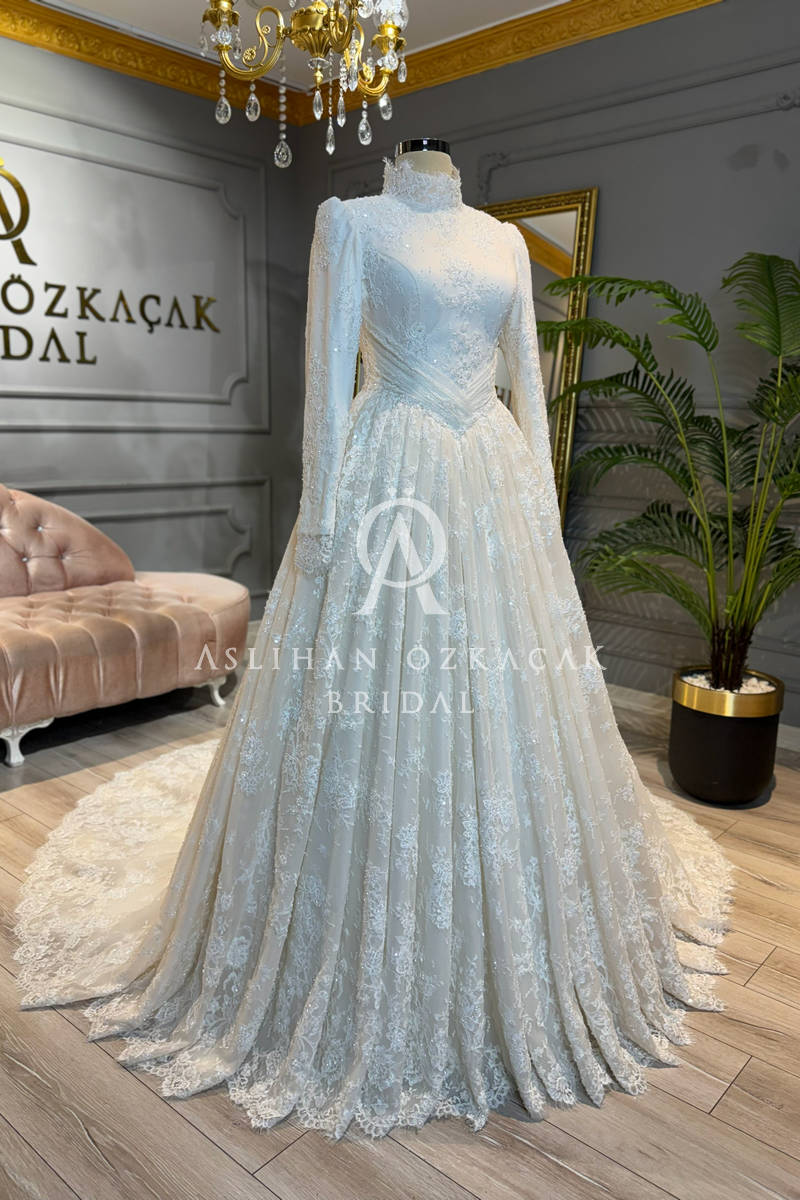 Vanessa Fransız Dantel Tesettür Gelinlik Modeli