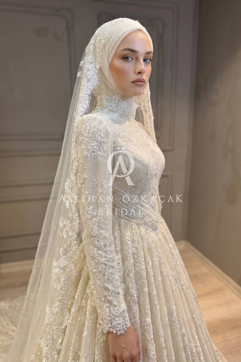 Vanessa Fransız Dantel Tesettür Gelinlik Modeli